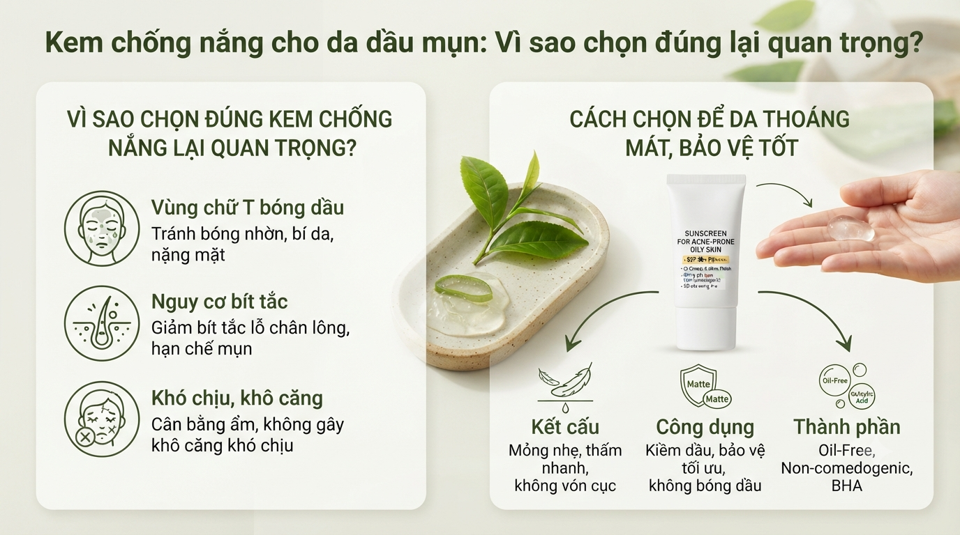 Kem chống nắng cho da dầu mụn: Cách chọn để da nhẹ thoáng
