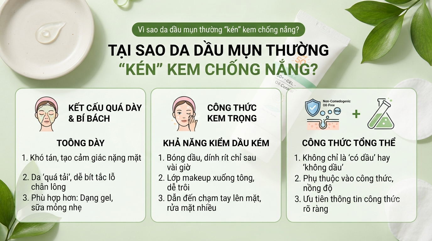 Kem chống nắng cho da dầu mụn: Cách chọn để da nhẹ thoáng