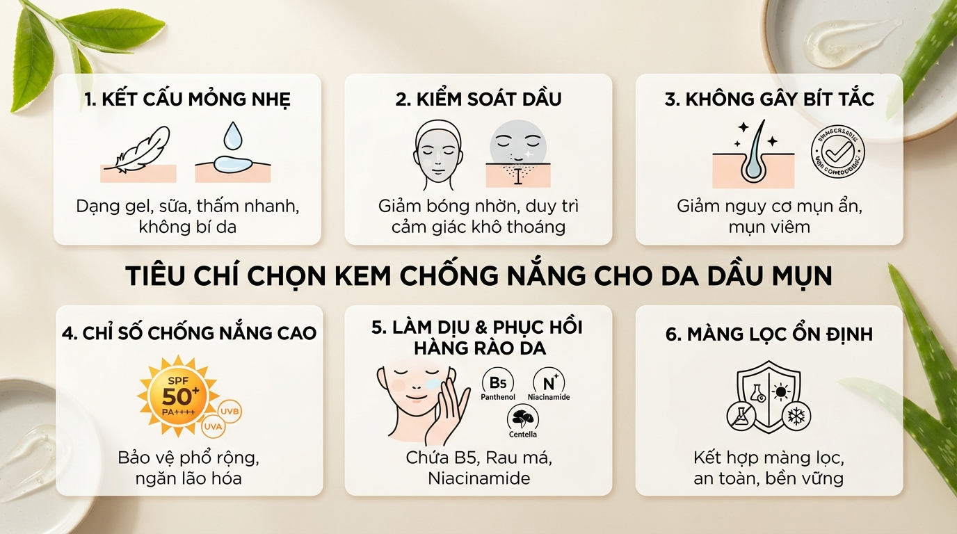 Kem chống nắng cho da dầu mụn: Cách chọn để da nhẹ thoáng