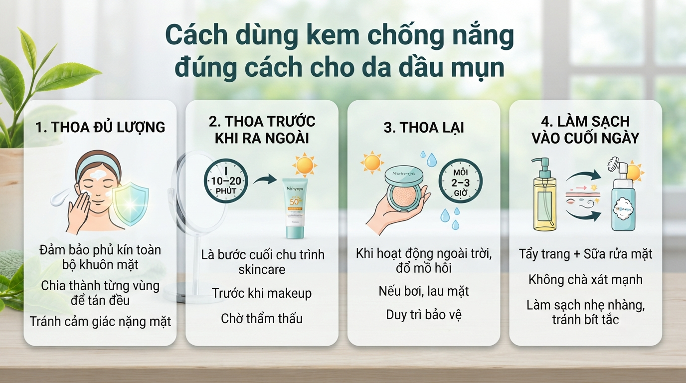 Kem chống nắng cho da dầu mụn: Cách chọn để da nhẹ thoáng
