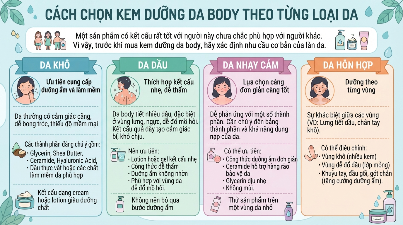 Kem dưỡng da body: Cách chọn và sử dụng đúng cho làn da mềm mịn
