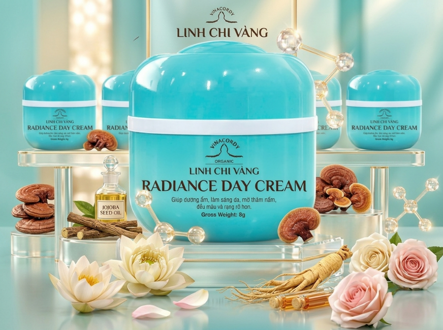 Kem face ngày Linh Chi Vàng - Dưỡng trắng da mặt với nhân sâm, linh chi và niacinamide