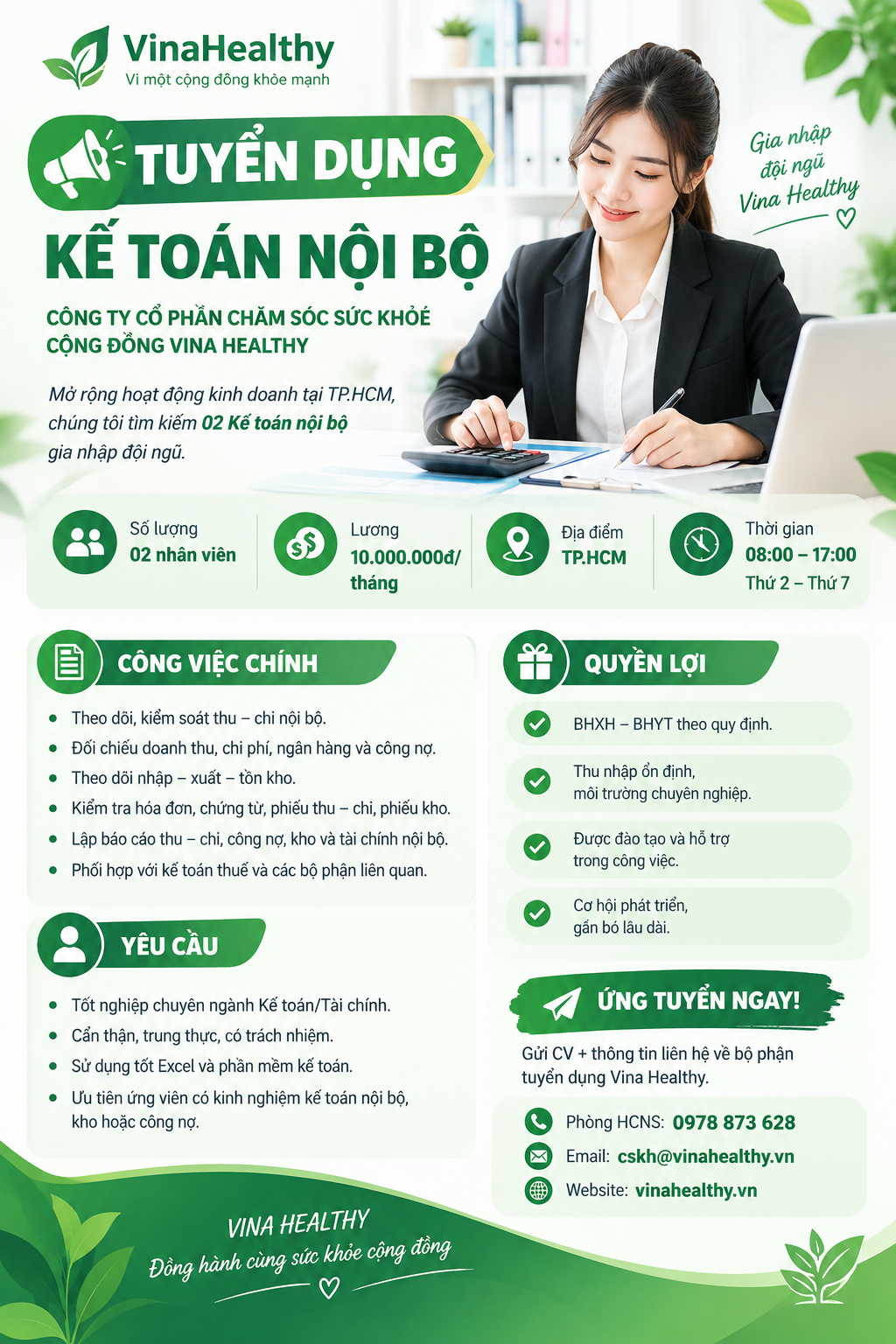 VINA HEALTHY TUYỂN DỤNG – KẾ TOÁN NỘI BỘ