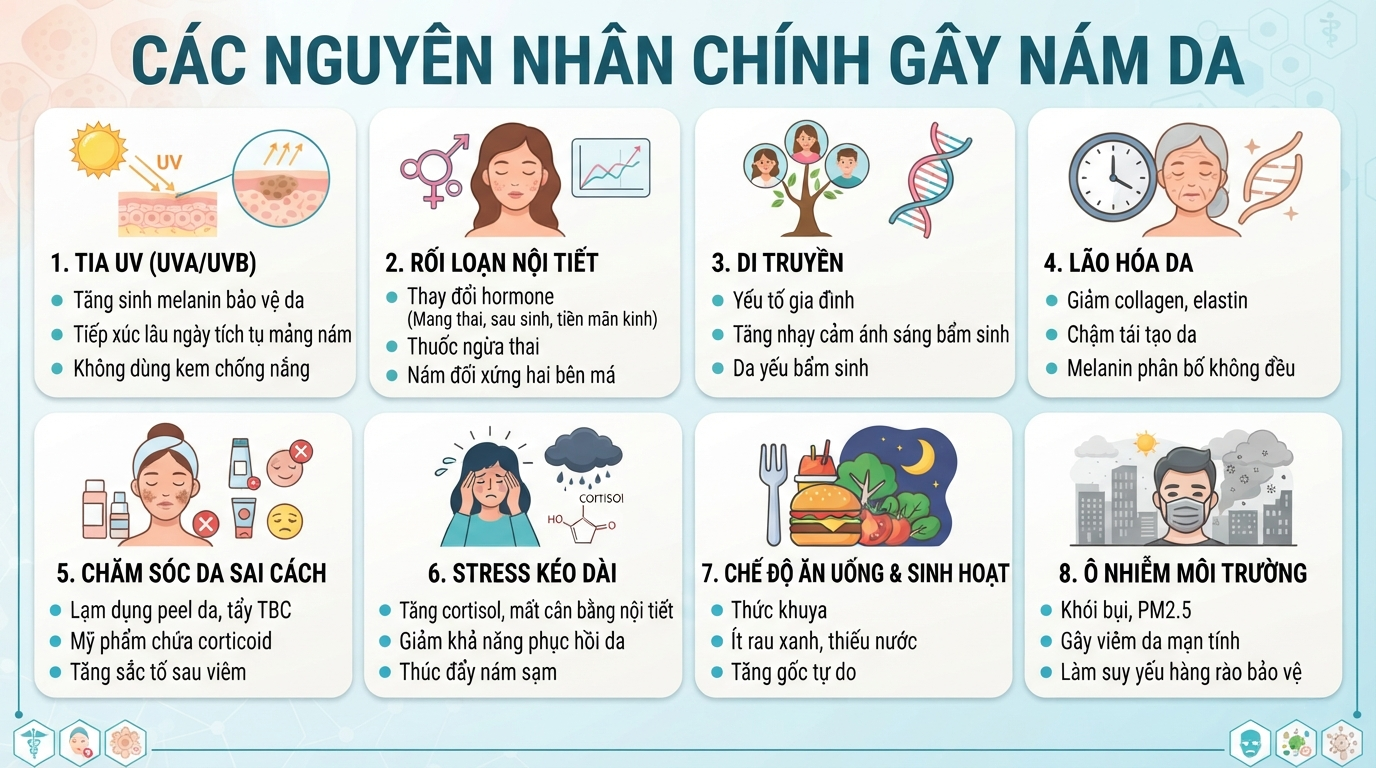 Những nguyên nhân gây nám da và cách chăm sóc da hiệu quả hiện nay