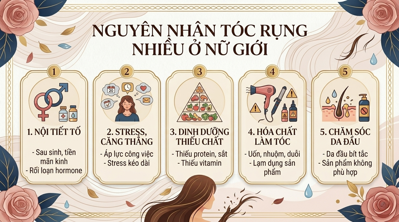 Rụng tóc nhiều bất thường ở nữ giới: Nguyên nhân và giải pháp bạn không nên bỏ qua