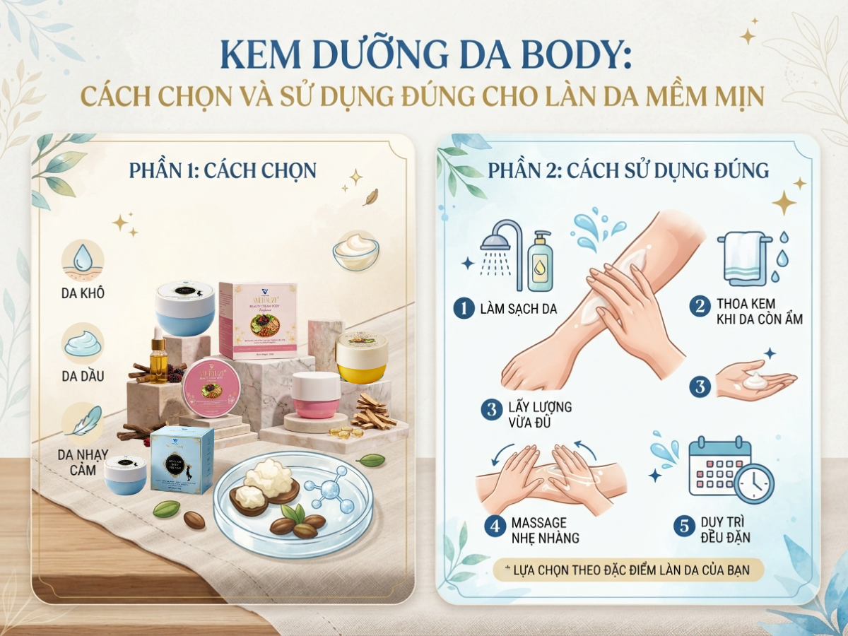 Kem dưỡng da body: Cách chọn và sử dụng đúng cho làn da mềm mịn
