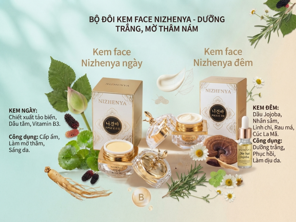 Kem Nizhenya - Bộ đôi kem face chăm da theo nhịp ngày và đêm