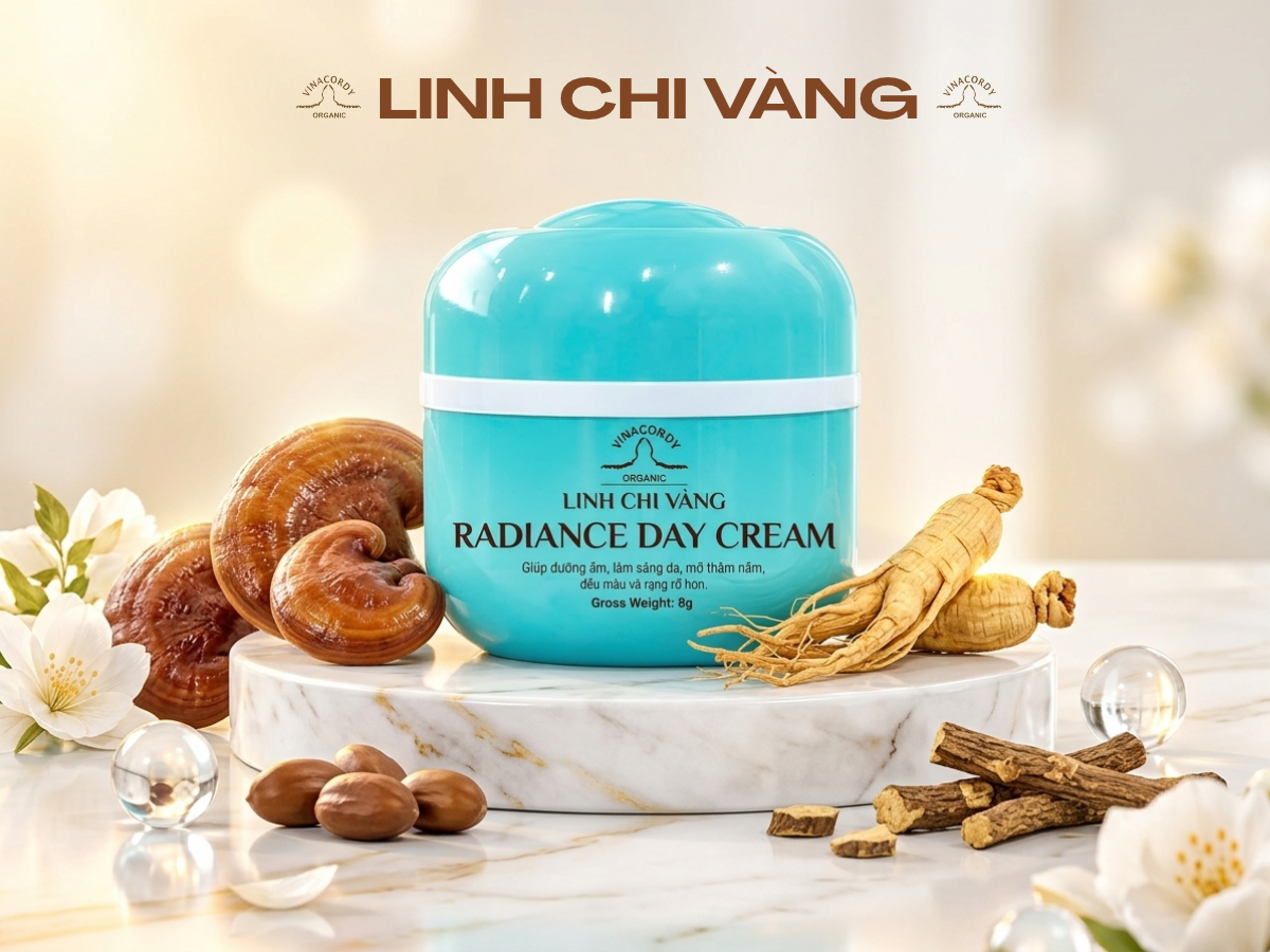 Kem face ngày Linh Chi Vàng - Dưỡng trắng da mặt với nhân sâm, linh chi và niacinamide